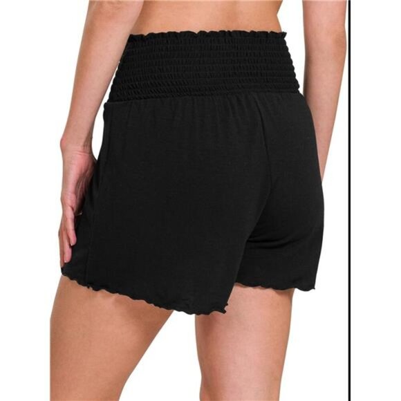Zenana Elastic Waist‎ Smocked Shorts - Picture 2 of 3